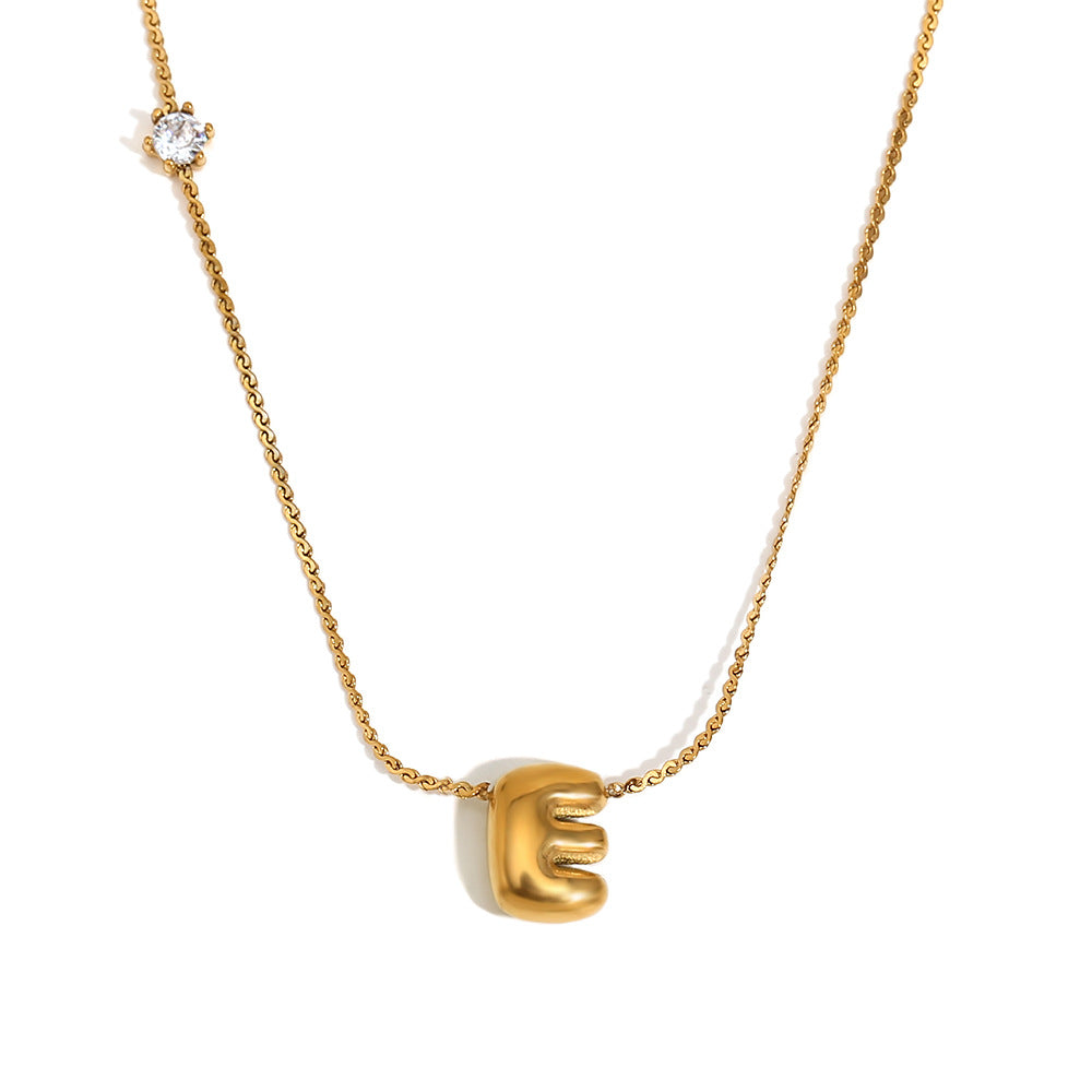 Wholesale stainless steel 18K gold plated letter single-sided zircon S chain necklace